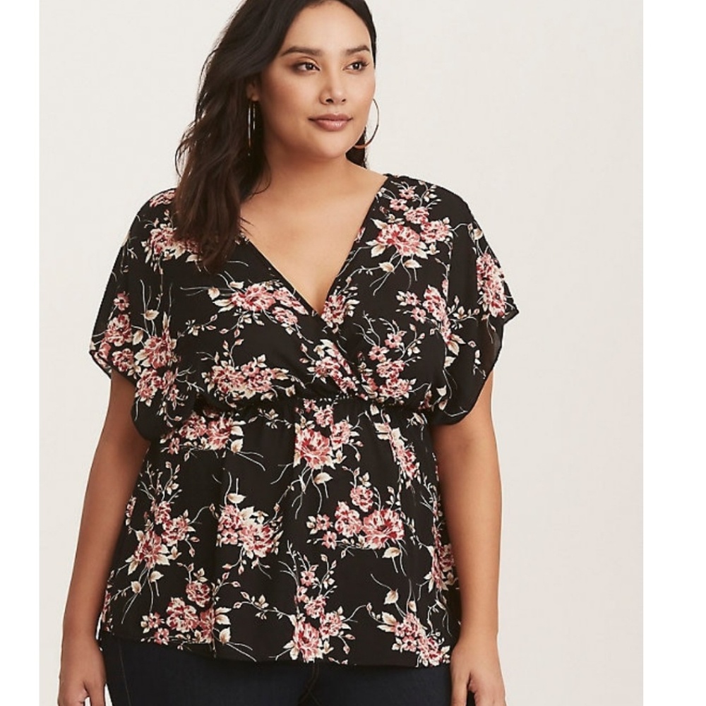 Torrid floral print surplice baby doll top